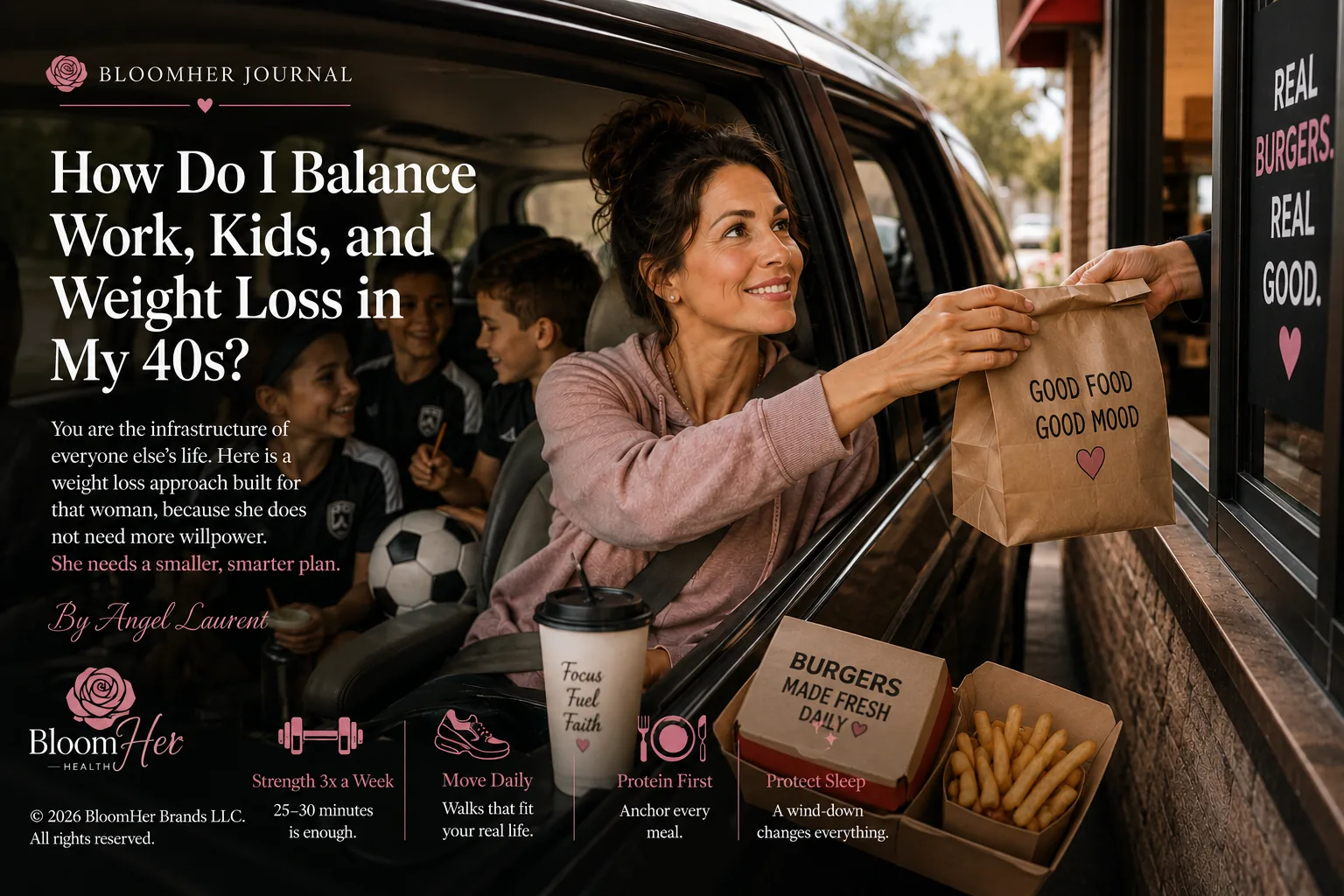 Busy working mother in her 40s fitting realistic health habits into a full life