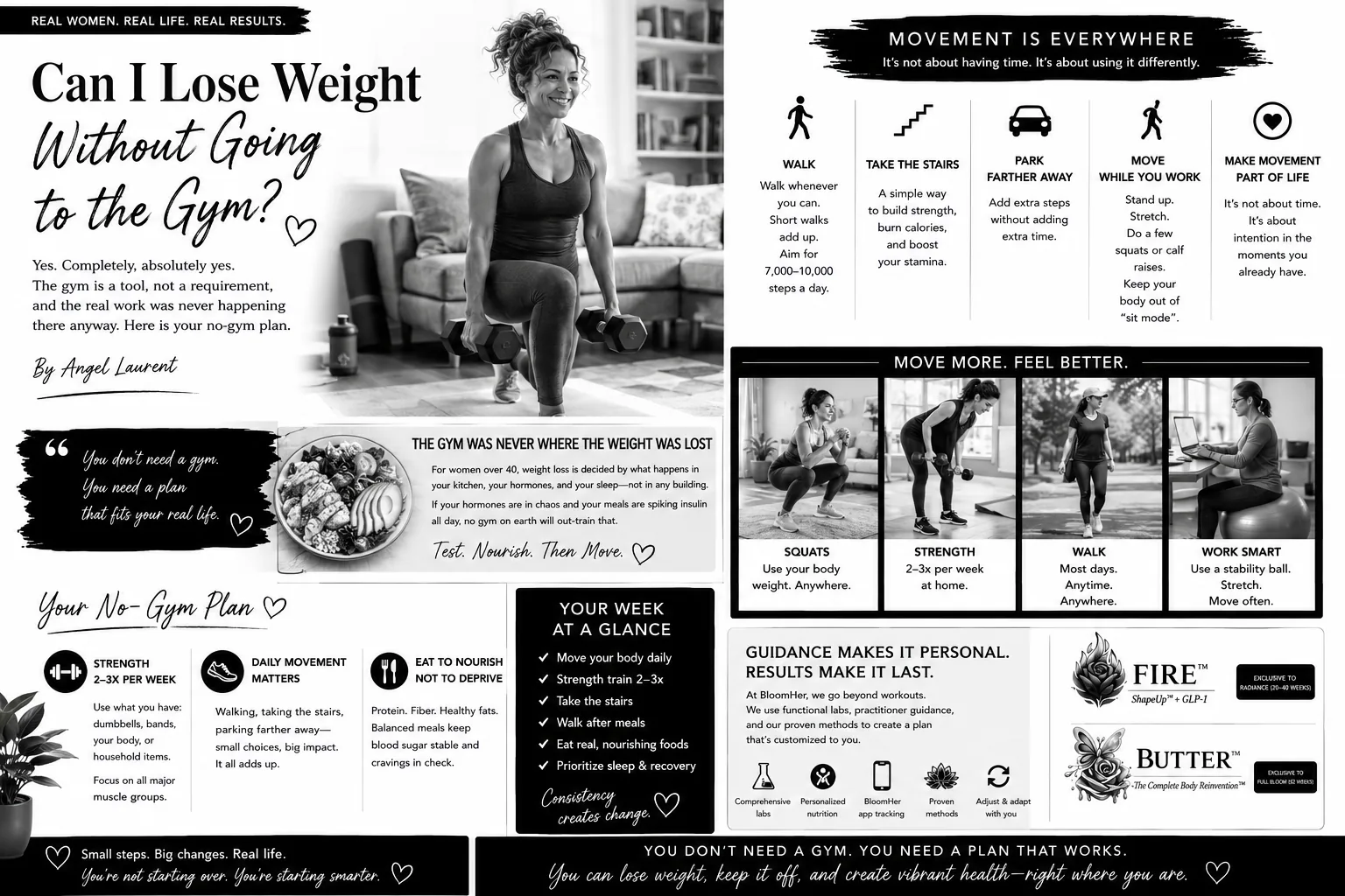 Woman strength training at home with dumbbells, no gym required