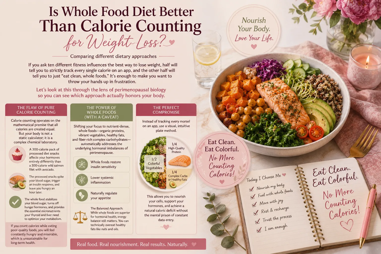 Whole foods versus calorie counting, and the plate method for perimenopause weight loss