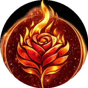 FIRE emblem, a rose wreathed in flame