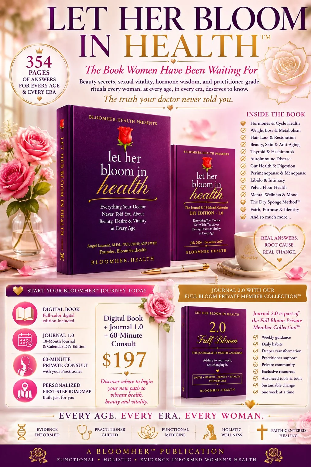 Let Her Bloom in Health - the book plus Journal 1.0 DIY Edition and Journal 2.0 Full Bloom Edition. 354 pages of answers. Book, Journal and Consult bundle, $197.